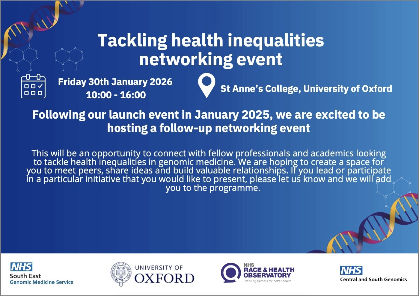 Networking Event: Tackling Health Inequalities in Genomic Medicine - cpm